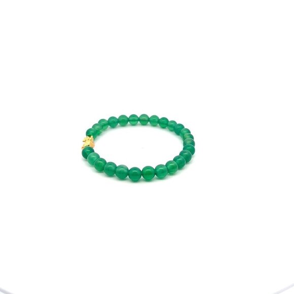 18K Gold Pixiu Piyao Lucky Charm Bracelet Natural Green Agate Gemstones 6mm - Picture 3 of 5